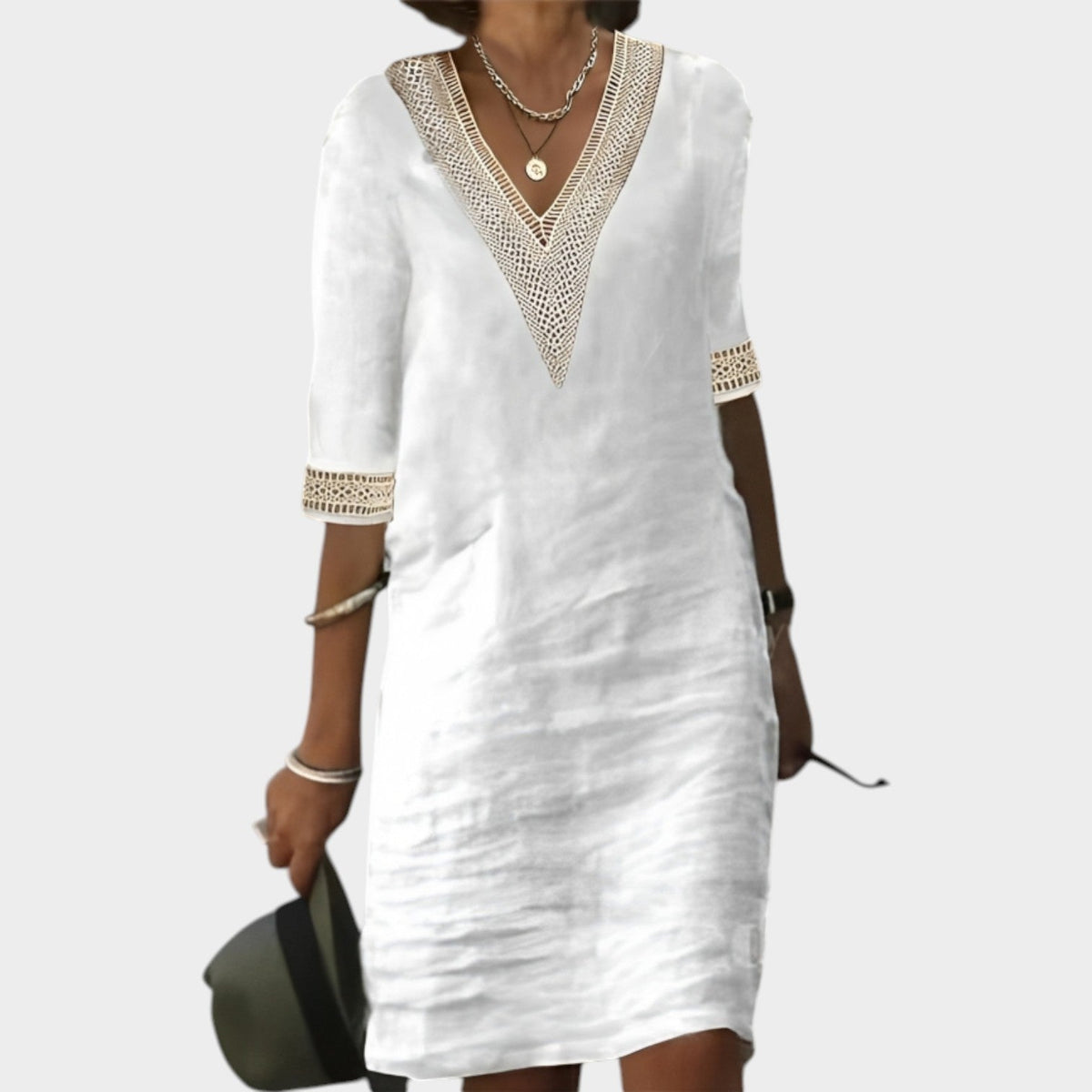 Women's Lace Trim Tunic Dress | Relaxed V-Neck Summer Style