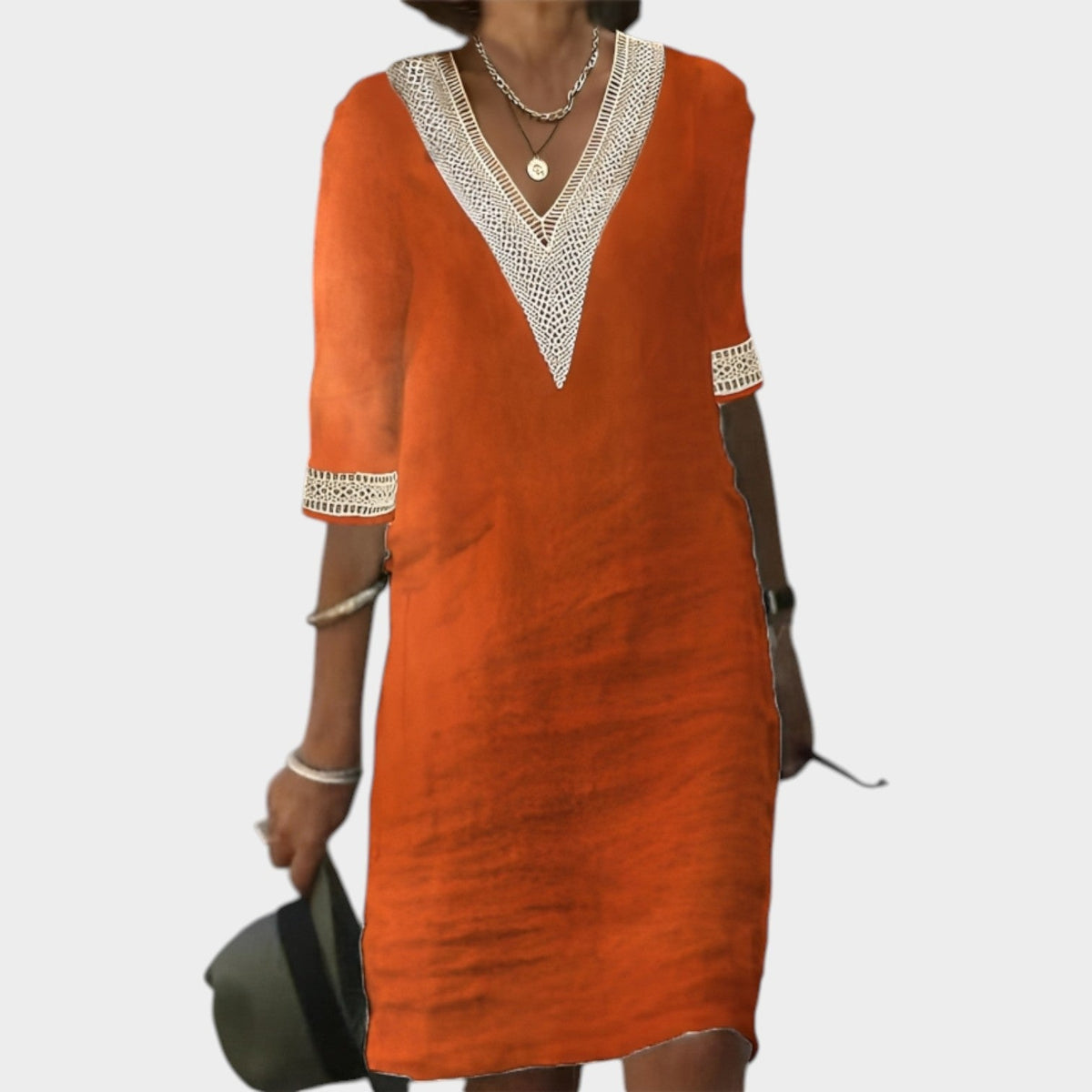 Women's Lace Trim Tunic Dress | Relaxed V-Neck Summer Style
