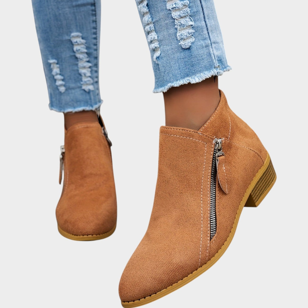 Women's Ankle Boots | Casual Side Zip Low Heel Booties