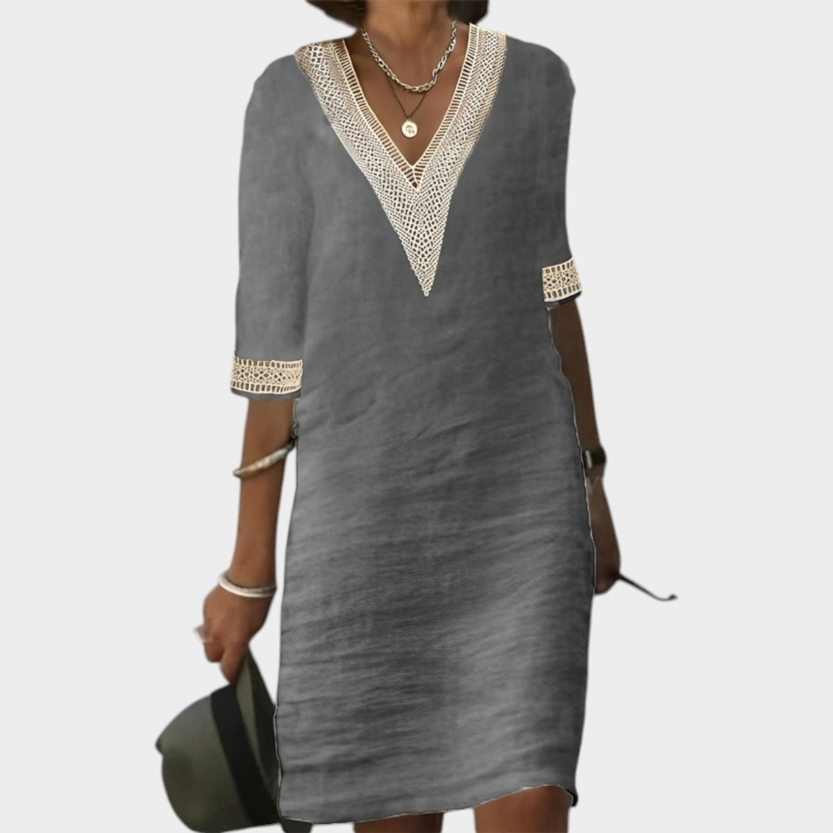 Women's Lace Trim Tunic Dress | Relaxed V-Neck Summer Style
