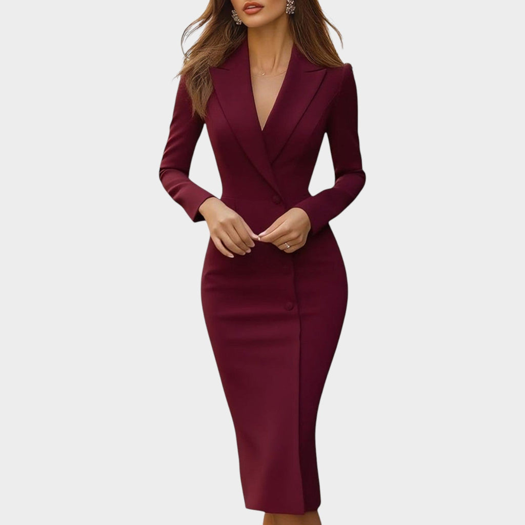 Women's Tailored Blazer Midi | Elegant Long Sleeve Office Dress