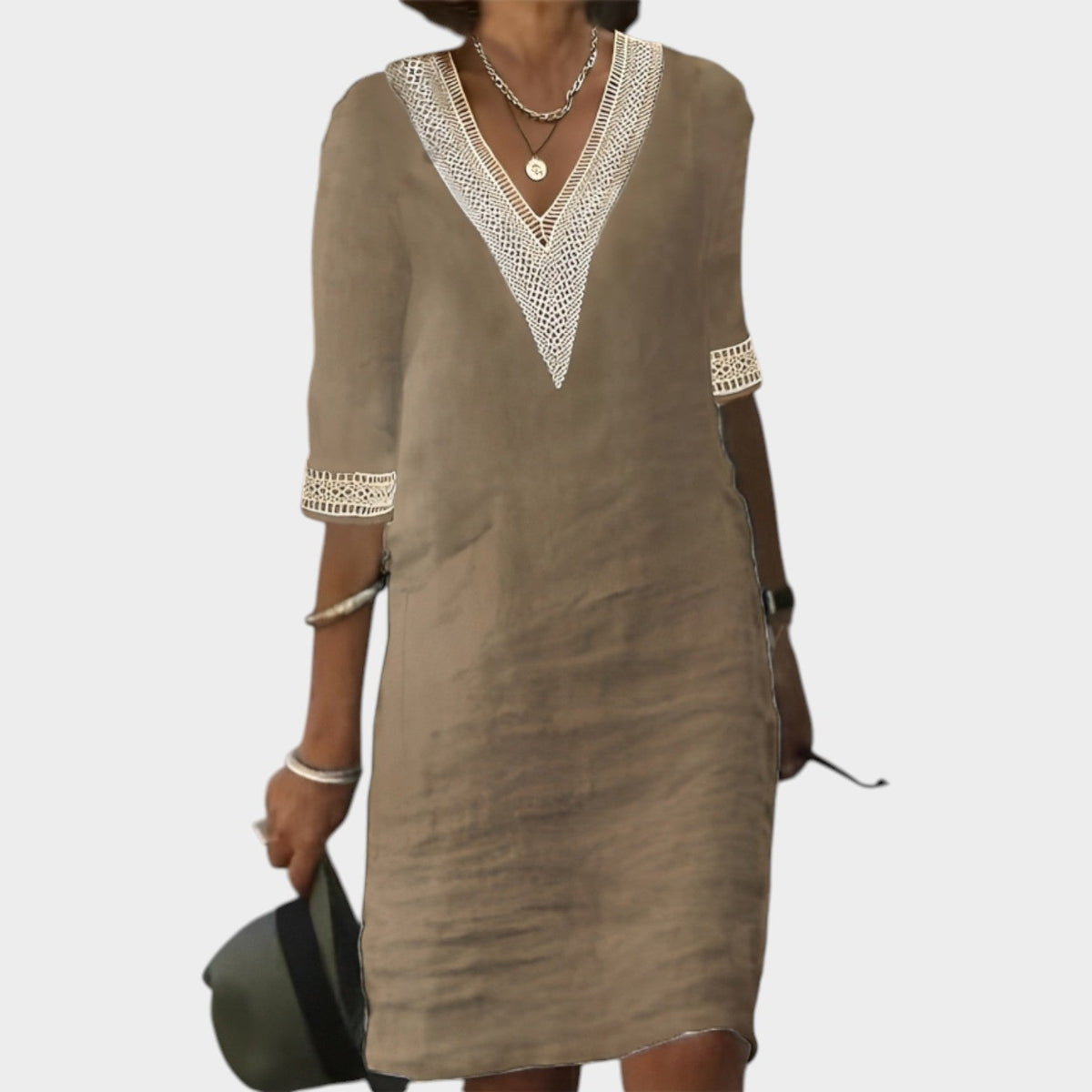 Women's Lace Trim Tunic Dress | Relaxed V-Neck Summer Style