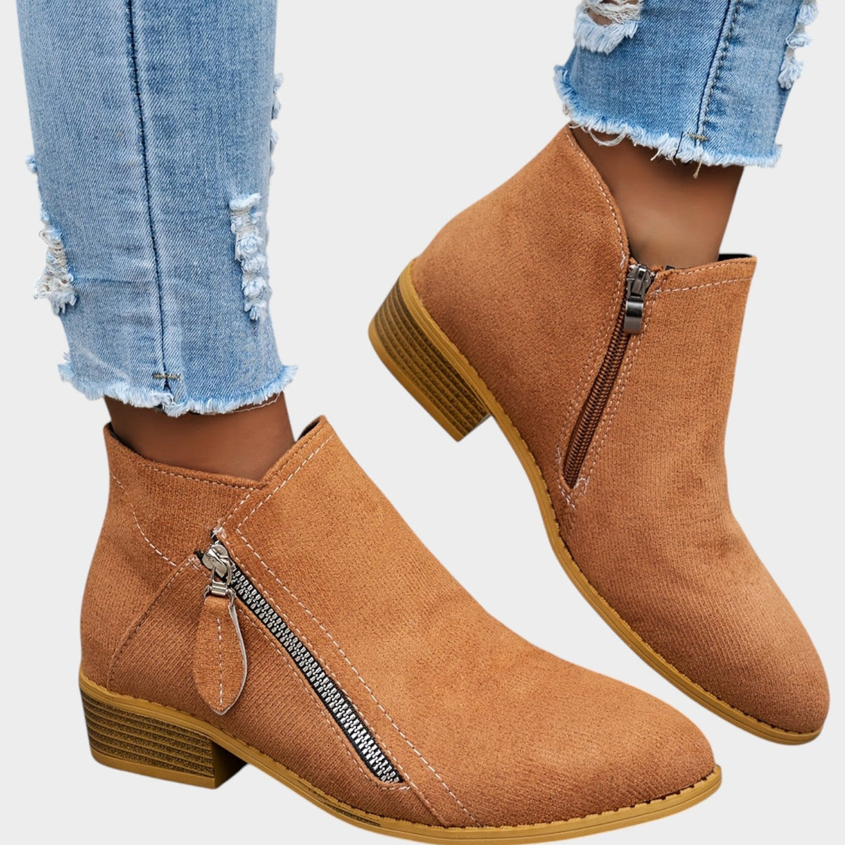Women's Ankle Boots | Casual Side Zip Low Heel Booties