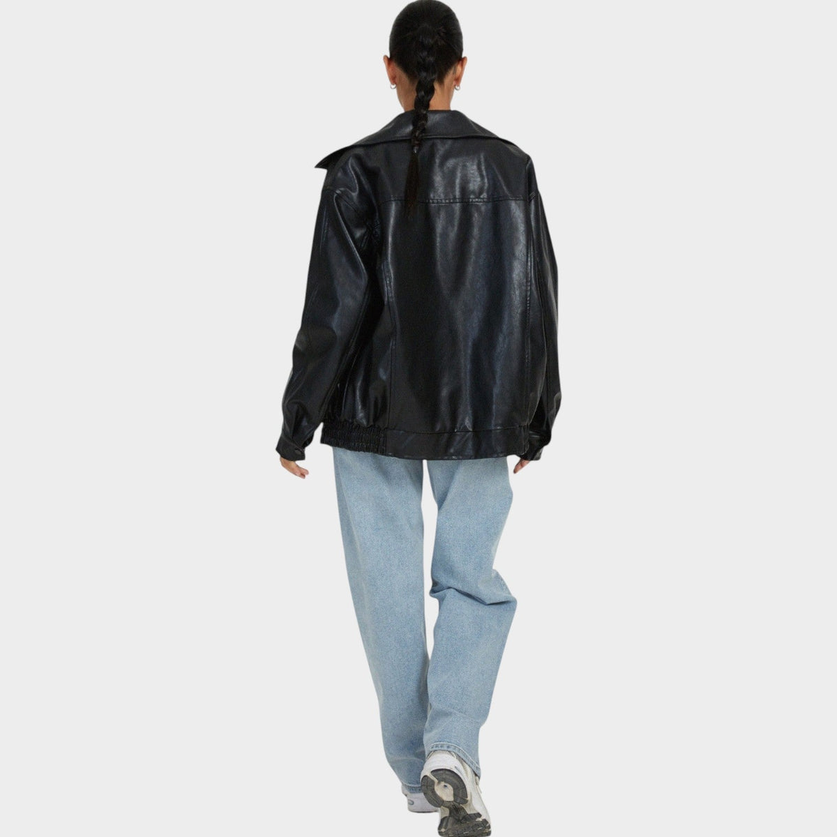 Women's Oversized Faux Leather | Casual Zip-Up Bomber Jacket