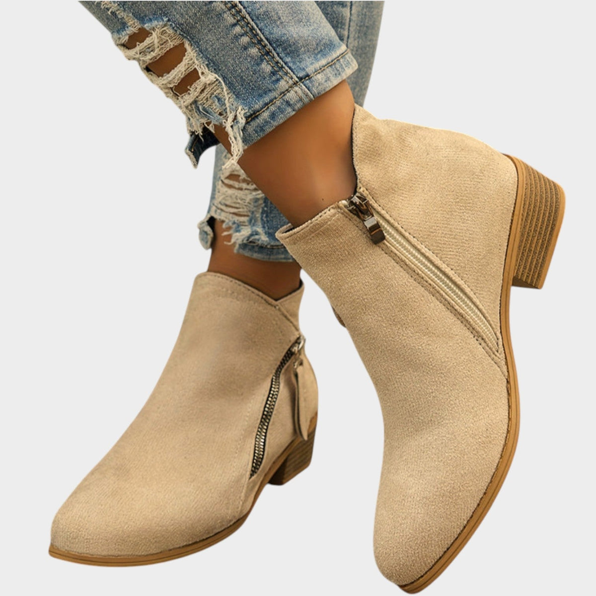 Women's Ankle Boots | Casual Side Zip Low Heel Booties