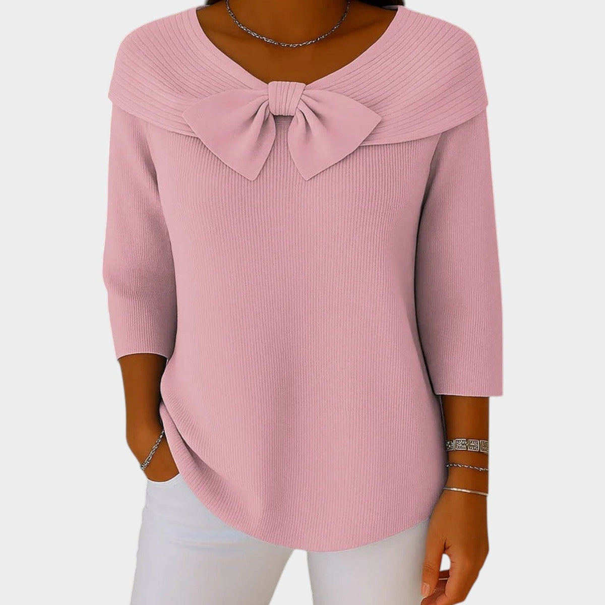 Bow Neck | Ribbed Knit Sweater