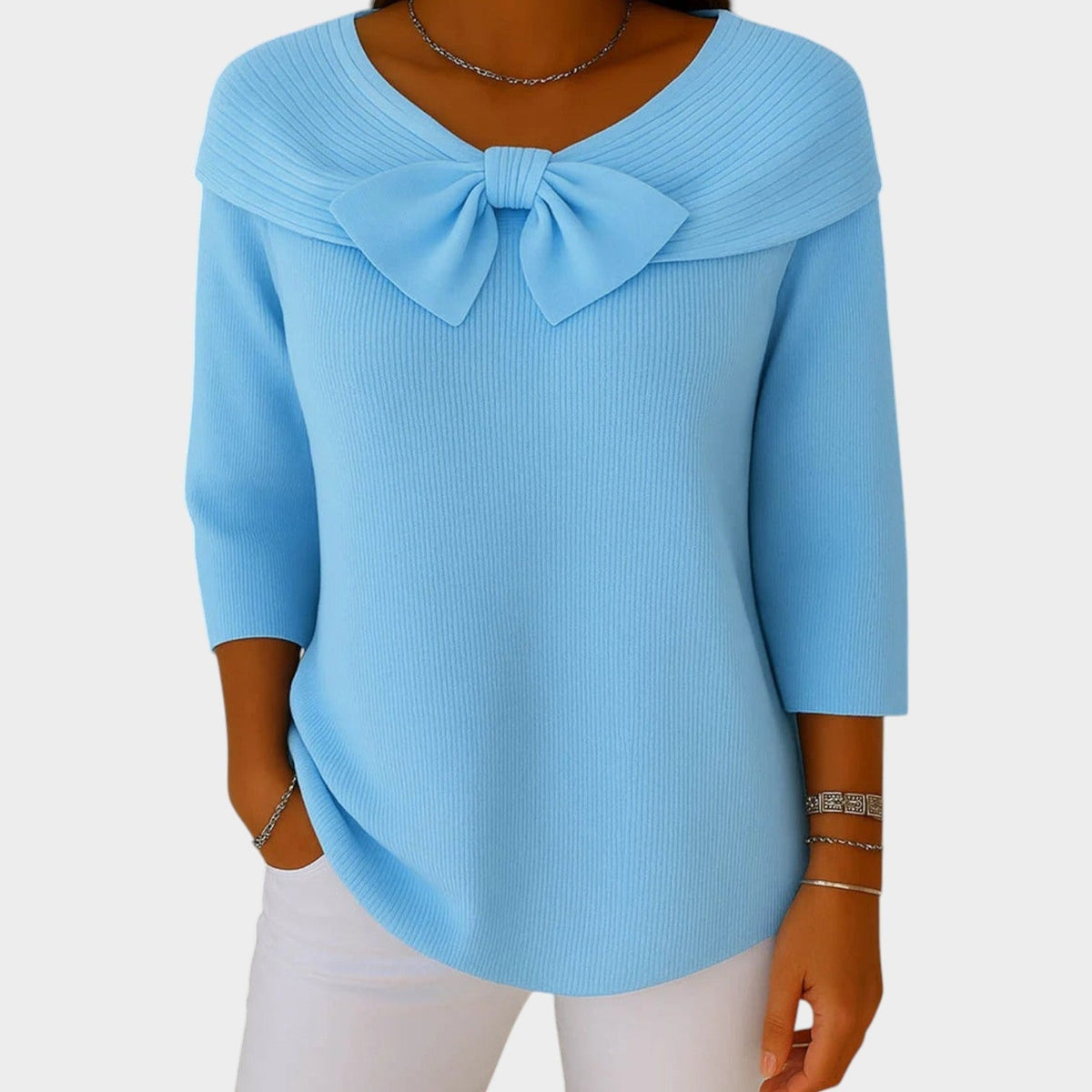 Bow Neck | Ribbed Knit Sweater