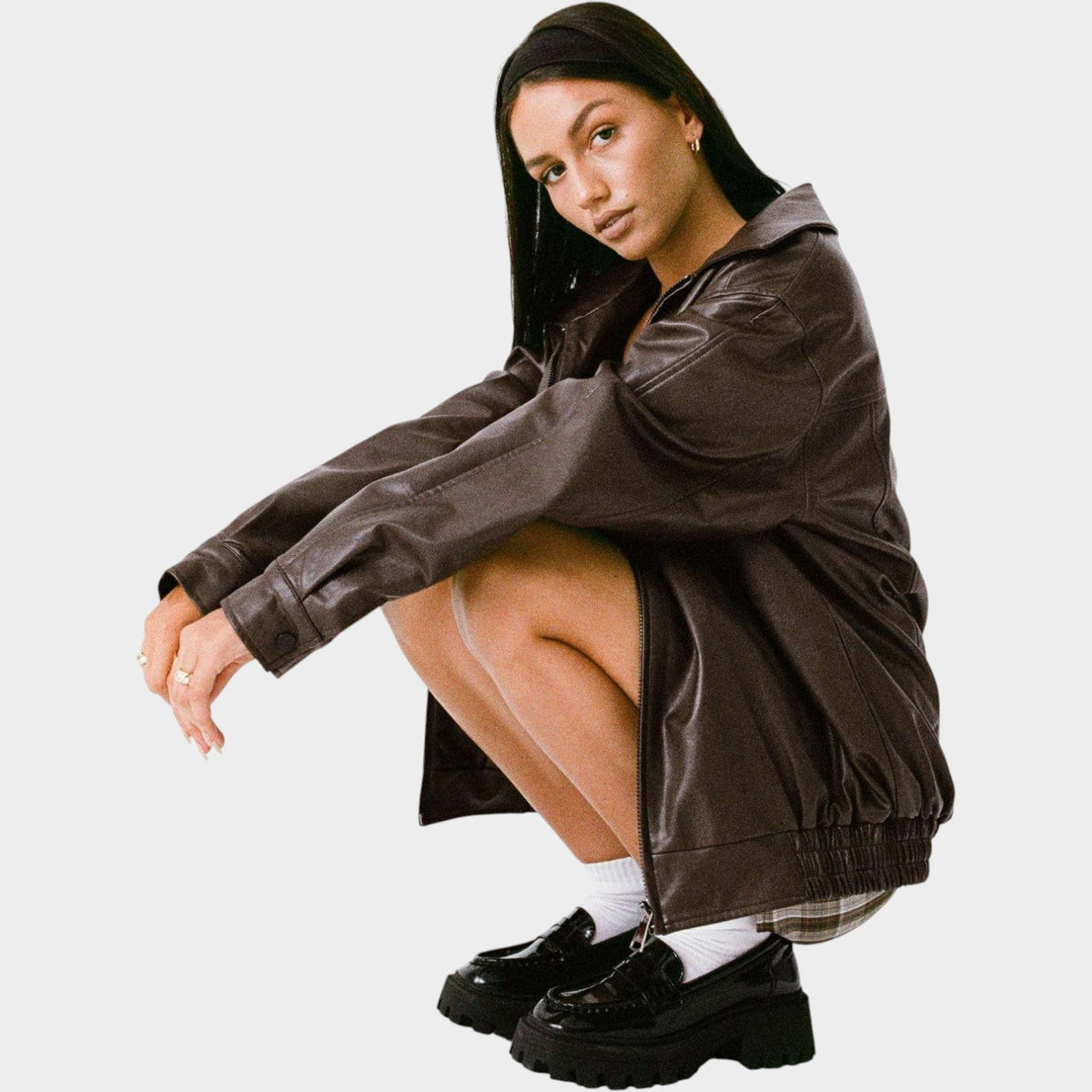 Women's Oversized Faux Leather | Casual Zip-Up Bomber Jacket