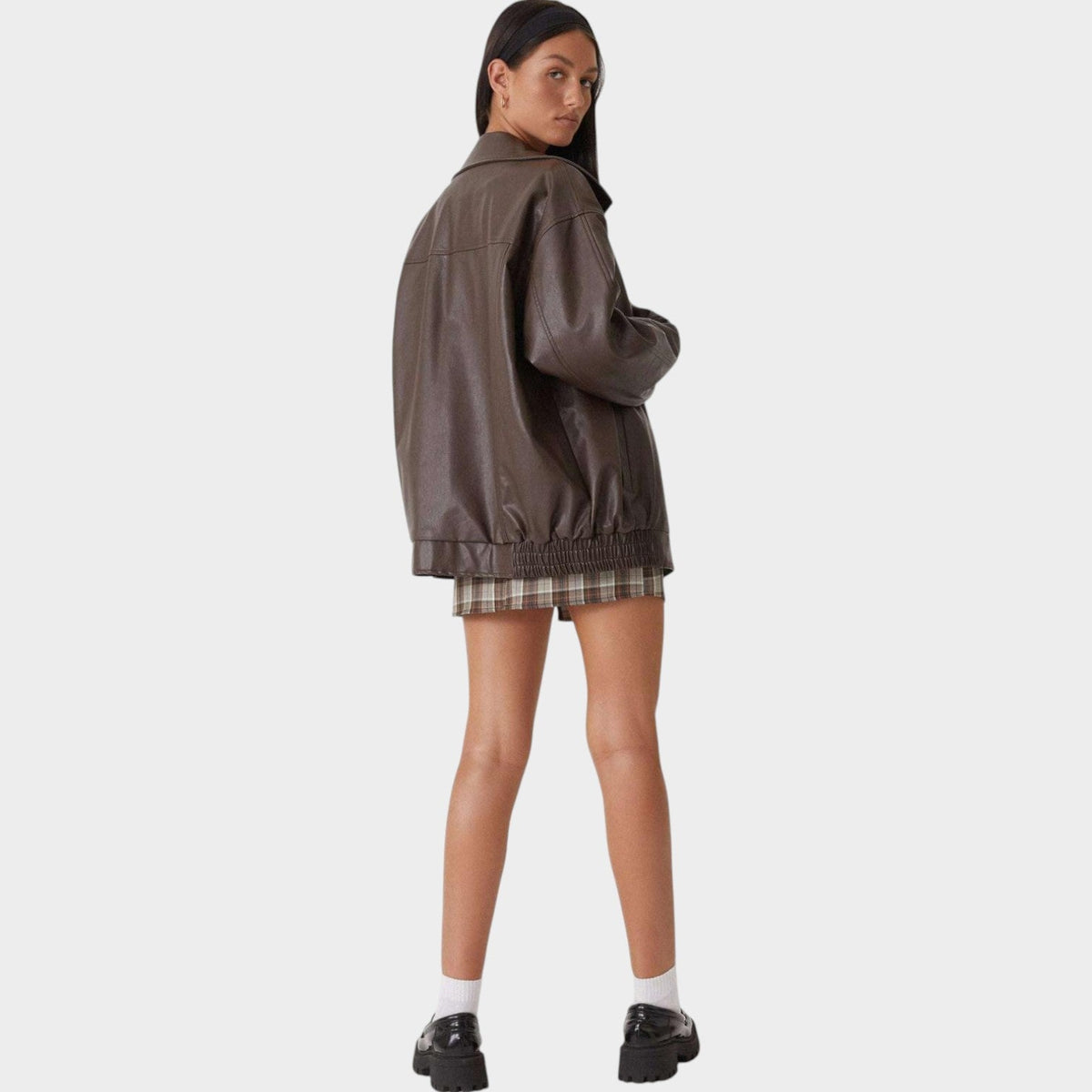 Women's Oversized Faux Leather | Casual Zip-Up Bomber Jacket