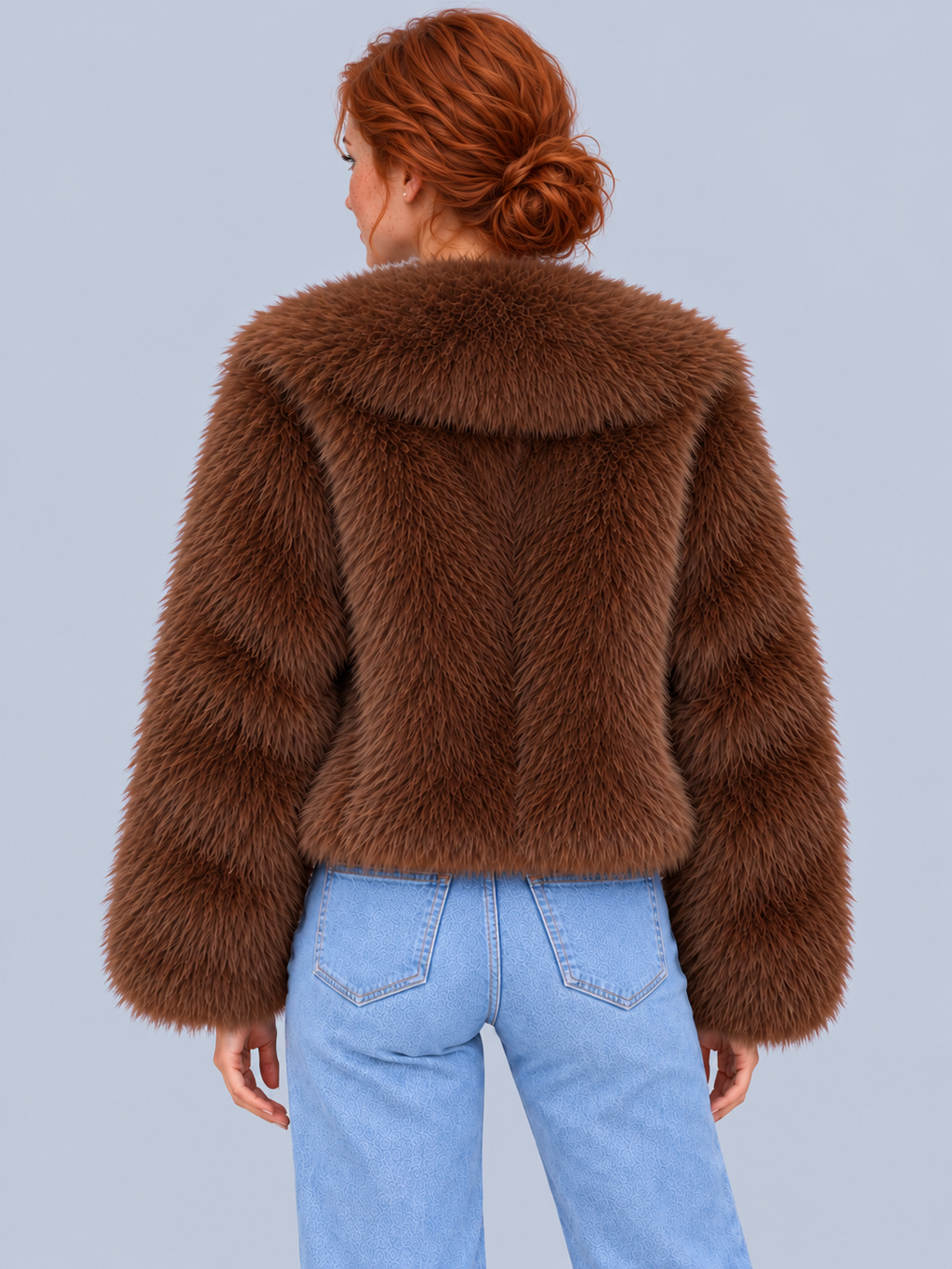 Women's Cropped Faux Fur Jacket – Oversized Collar Fluffy Winter Coat