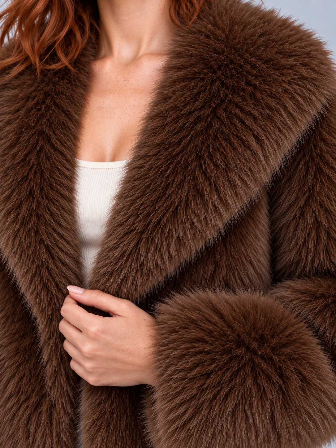 Women's Cropped Faux Fur Jacket – Oversized Collar Fluffy Winter Coat